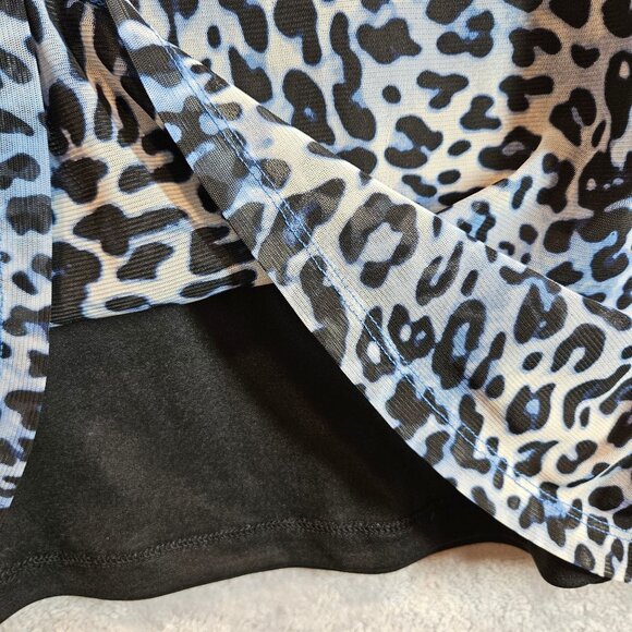 Bar III Womens Plus 3X Long Sleeve Leopard Print Top Blue Black Stretchy office - Picture 7 of 12